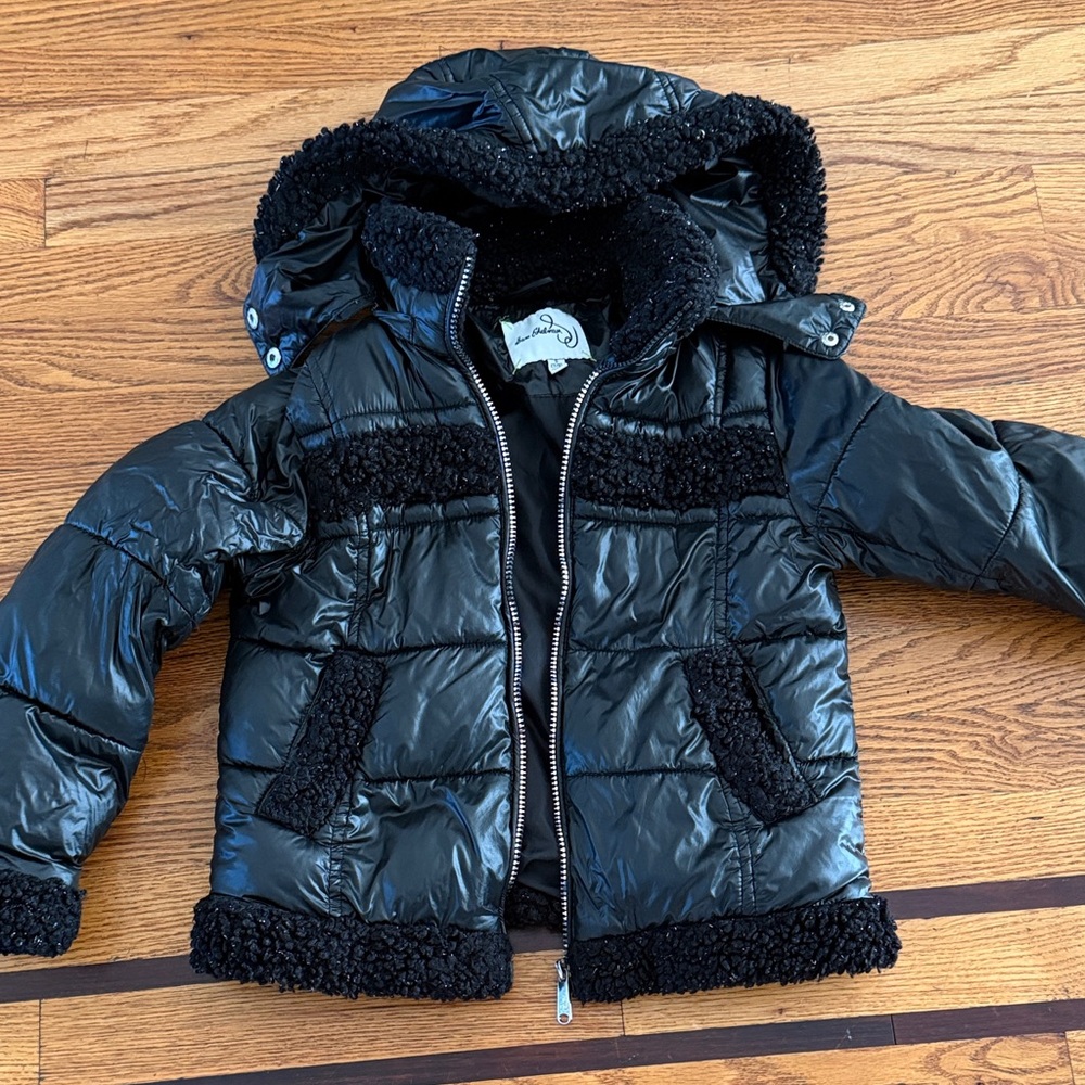 Sam Edelman Glossy Black Puffer Jacket with Hood